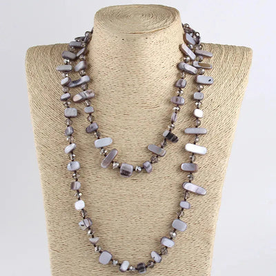 Bohemian Geometric Glass Shell Beaded Chain Necklace In Bulk
