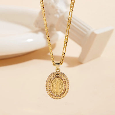 Jewelry Classical Religion Classic Style Human Round Copper Zircon 18K Gold Plated Inlay Pendant Necklace