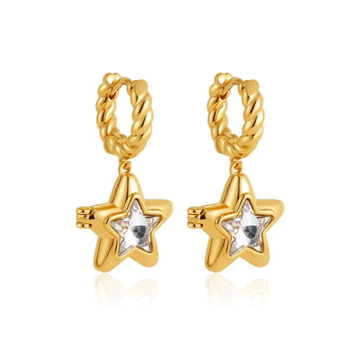 1 Pair Casual Elegant Streetwear Star Inlay Copper Zircon Copper Earrings