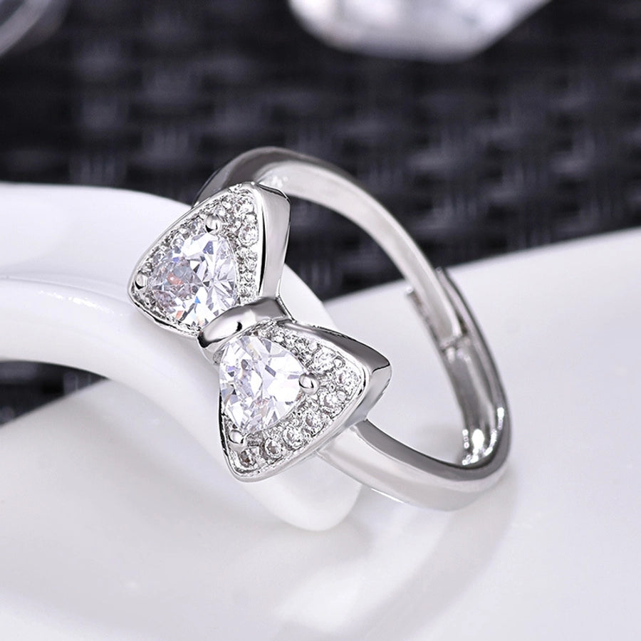 Jewelry Modern Style Sweet Bow Knot Copper Rhinestones Open Rings