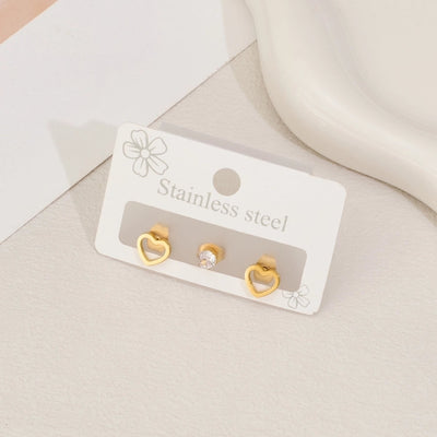 1 Set Sweet Simple Style Geometric Heart Shape Polishing Hollow Out Inlay 304 Stainless Steel Zircon 18K Gold Plated Ear Studs