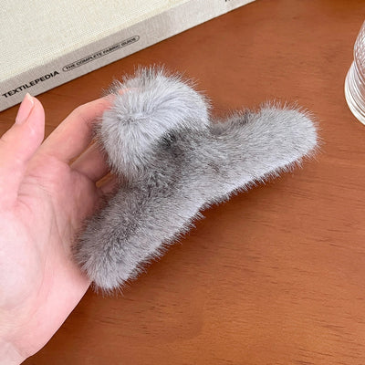 Korean Style Large Mink Fur Grip Women's New Autumn and Winter Hair Volume Shark  Former Red Hot Design Niche Barrettes