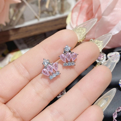 1 Pair Elegant Star Heart Shape Inlay Copper Artificial Gemstones Ear Studs