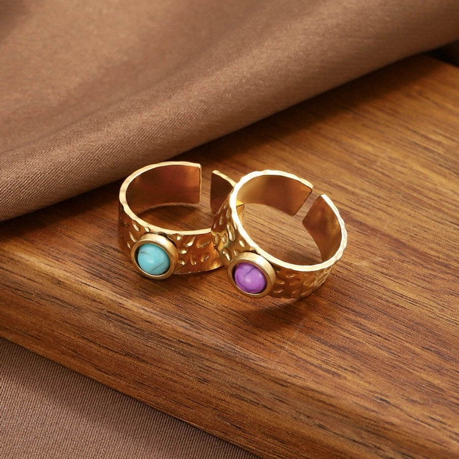 Jewelry Elegant Geometric 304 Stainless Steel Turquoise Open Rings