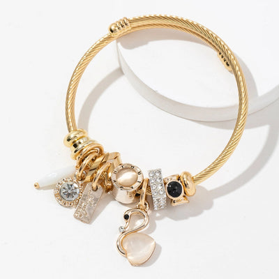 Simple Style Swan Heart Shape 304 Stainless Steel Alloy Artificial Crystal Bangle In Bulk