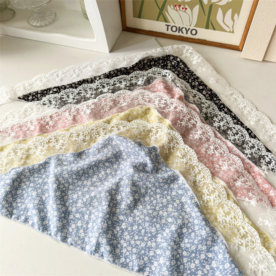 Small Floral Scarf 2024 New Floral Tie Hair Scarf Sense Shawl Lace Stitching Hair Band Scarf