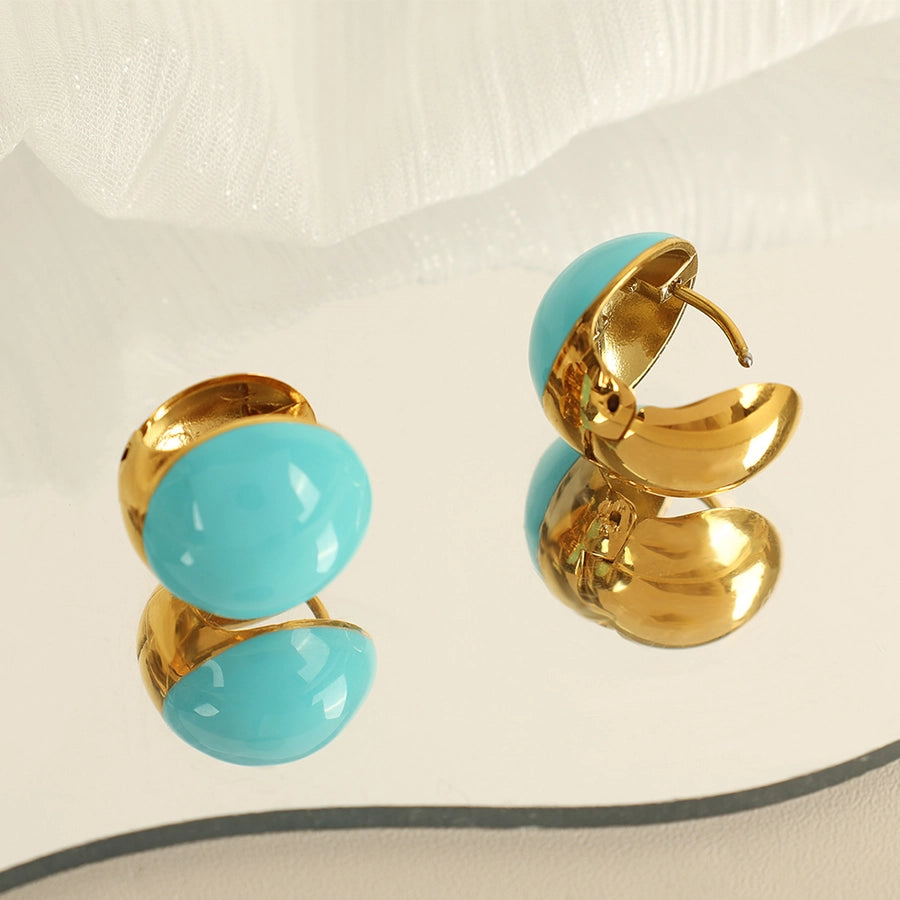 1 Pair IG Style Simple Style Round Enamel 304 Stainless Steel 18K Gold Plated Stainless Steel Earrings