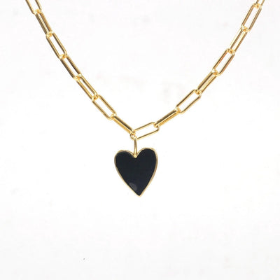 Copper Paperclip Chain Enamel Heart Shape Pendant Necklace