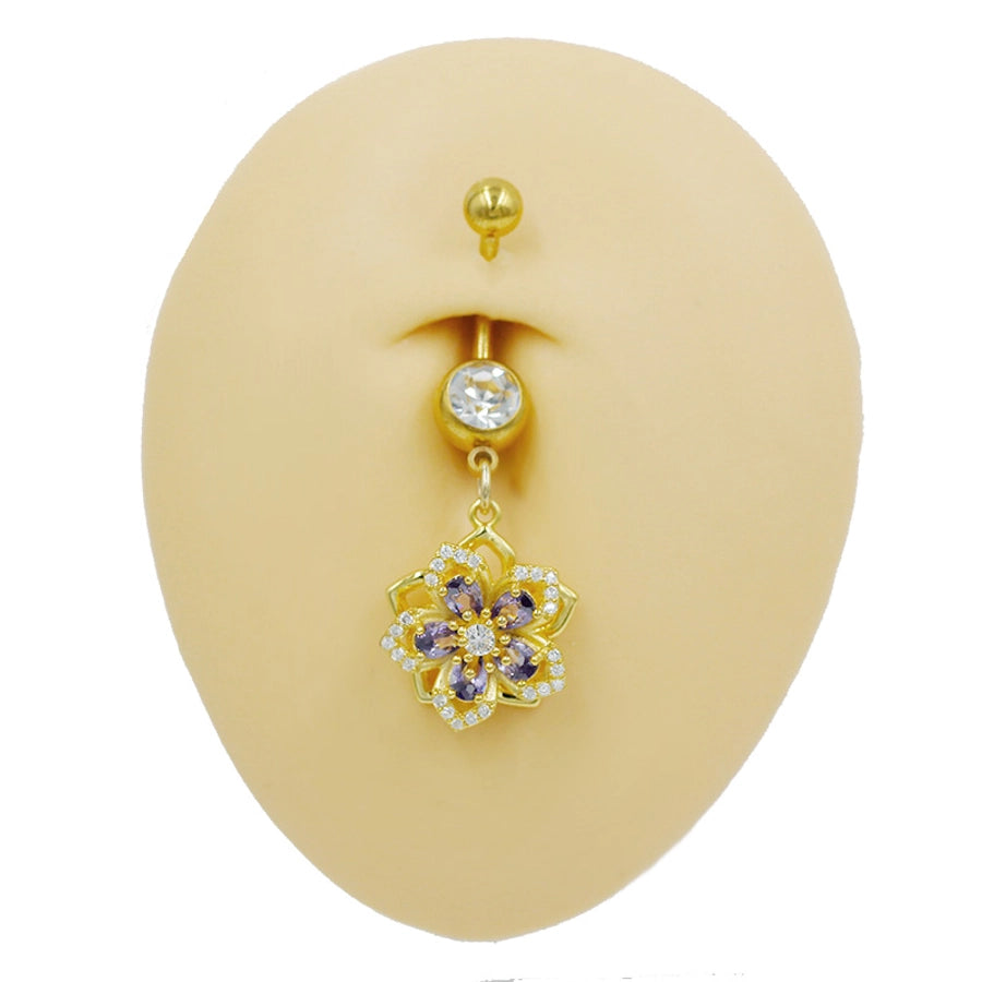 1 Piece Belly Rings Cute Sweet Star Moon Flower 316 Stainless Steel  Alloy Copper Inlay Rhinestones Pearl Gold Plated