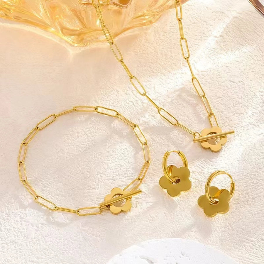 Jewelry Modern Style Simple Style Flower 304 Stainless Steel 18K Gold Plated Plating Bracelets Earrings Necklace
