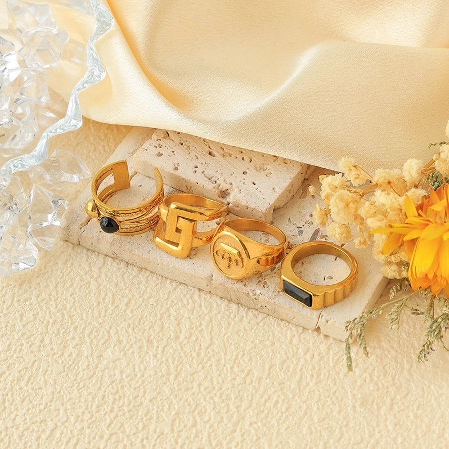 Jewelry Punk Roman Style Commute Geometric Crown 304 Stainless Steel Zircon 14K Gold Plated Plating Inlay Rings