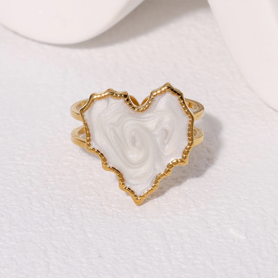 Jewelry Cute Vintage Style Simple Style Heart Shape 304 Stainless Steel 18K Gold Plated Enamel Stainless Steel Rings
