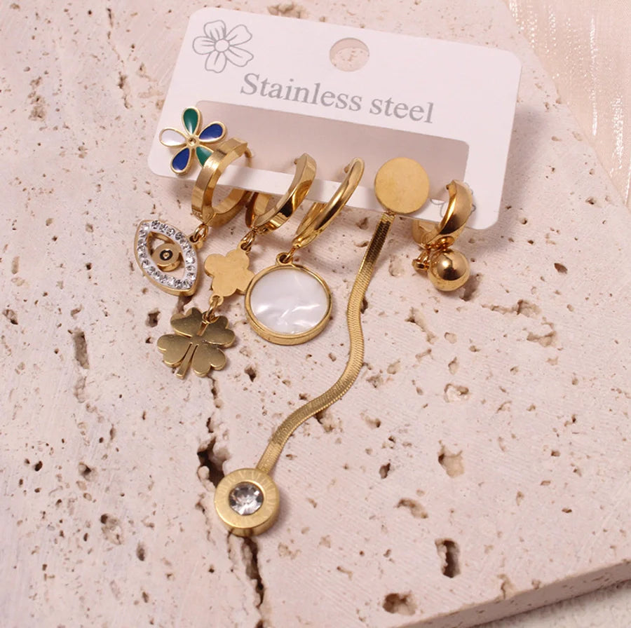 1 Set Vacation Simple Style Leaf Heart Shape Flower Plating Titanium Steel Drop Earrings