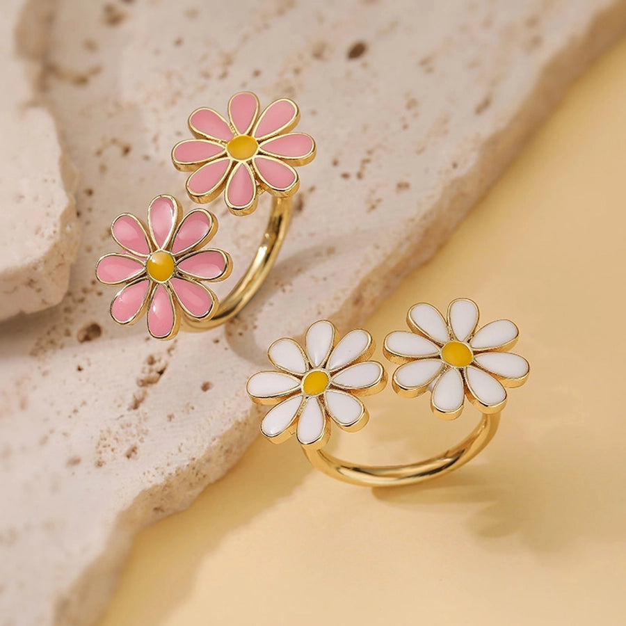 Jewelry Elegant Sweet Flower Copper Copper 18K Gold Plated Enamel Plating Open Rings