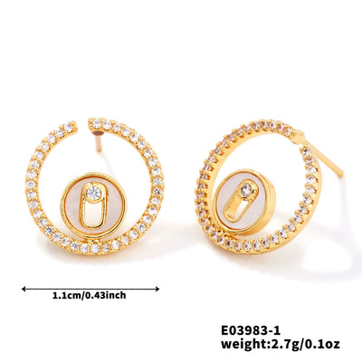 1 Pair Elegant Hip-Hop Shiny Geometric Inlay Copper Zircon K Gold Plated Ear Studs