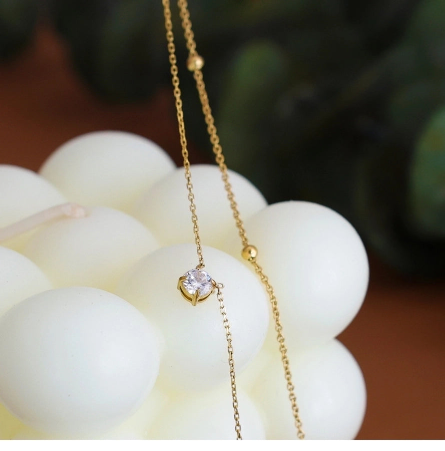 Jewelry Simple Style Round 304 Stainless Steel Zircon 18K Gold Plated Inlay Double Layer Necklaces
