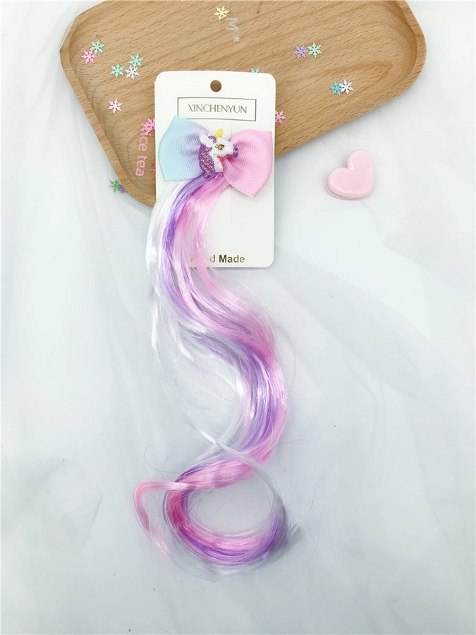 Rainbow Wig Glitter Gradient Hairpin Haircord Hairband Children's Wig Bow Wig Hairpin