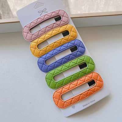 sweet geometric pu leather hair clip 5 pieces