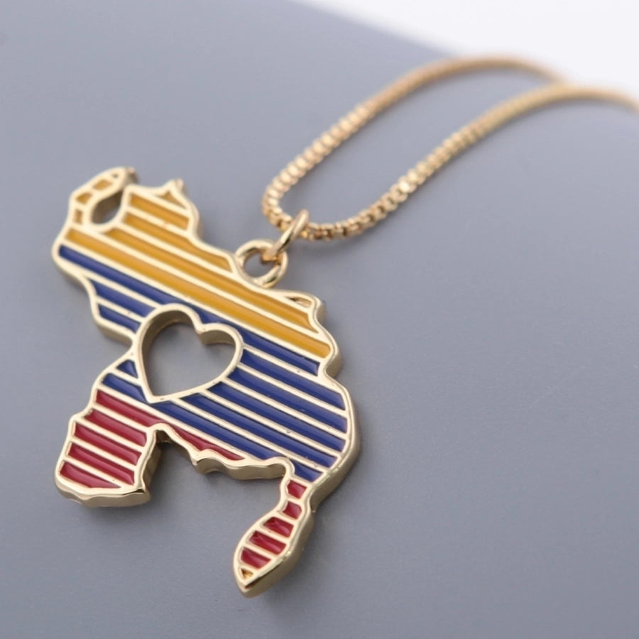 1 PCs Creative Flag Love Heart Pendant Copper Plating 18K Gold Epoxy/Inlaid Color Cubic Zirconia Necklace Punk Simple Fashion for Men Women Daily Wear