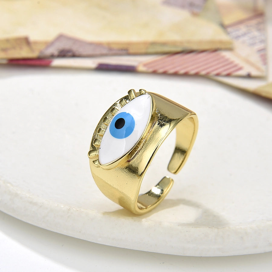 Copper Plating 18K Color Retaining Glossy Dripping Oval Eye Wide Open Ring
