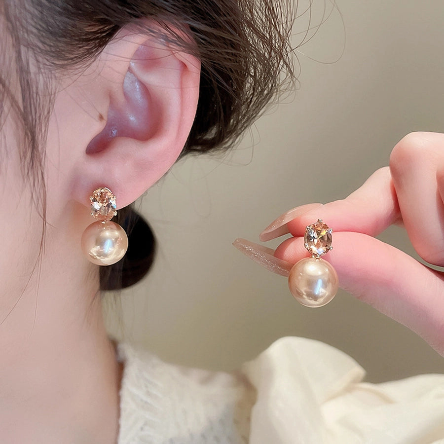 1 Pair Casual Simple Style Streetwear Geometric Inlay Copper Imitation Pearl Zircon Drop Earrings