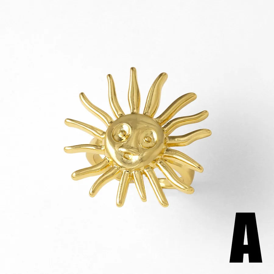 Wholesale Jewelry Retro Simple Style Sun Heart Shape Dragonfly Copper 18K Gold Plated Plating Open Rings