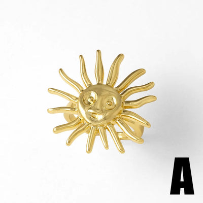 Wholesale Jewelry Retro Simple Style Sun Heart Shape Dragonfly Copper 18K Gold Plated Plating Open Rings