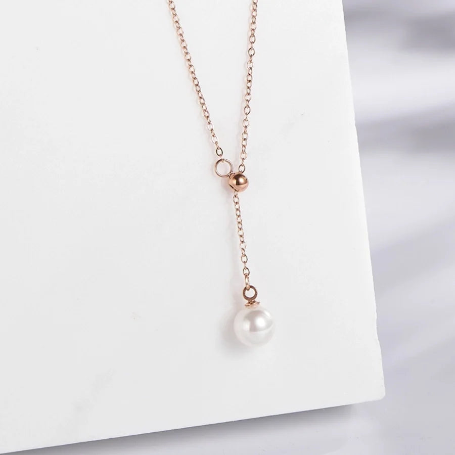 Jewelry Vintage Style Simple Style Classic Style Round 304 Stainless Steel Pearl Gold Plated Inlay Pendant Necklace