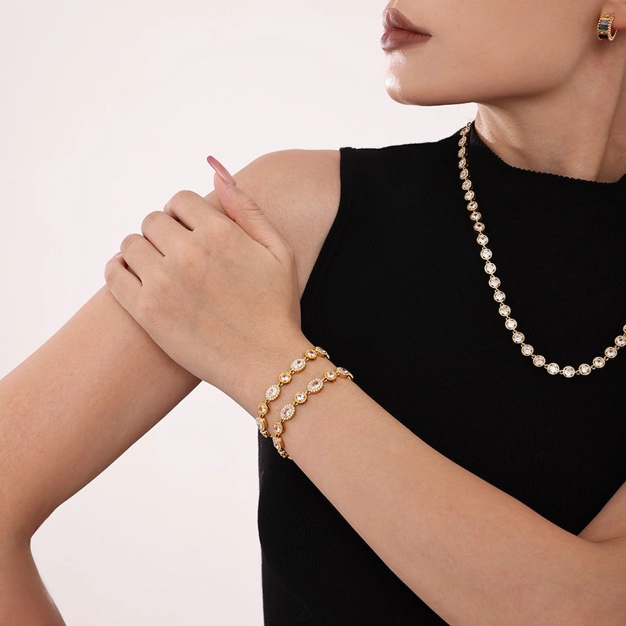 Elegant Luxurious Geometric 304 Stainless Steel 18K Gold Plated Zircon  Bracelets In Bulk