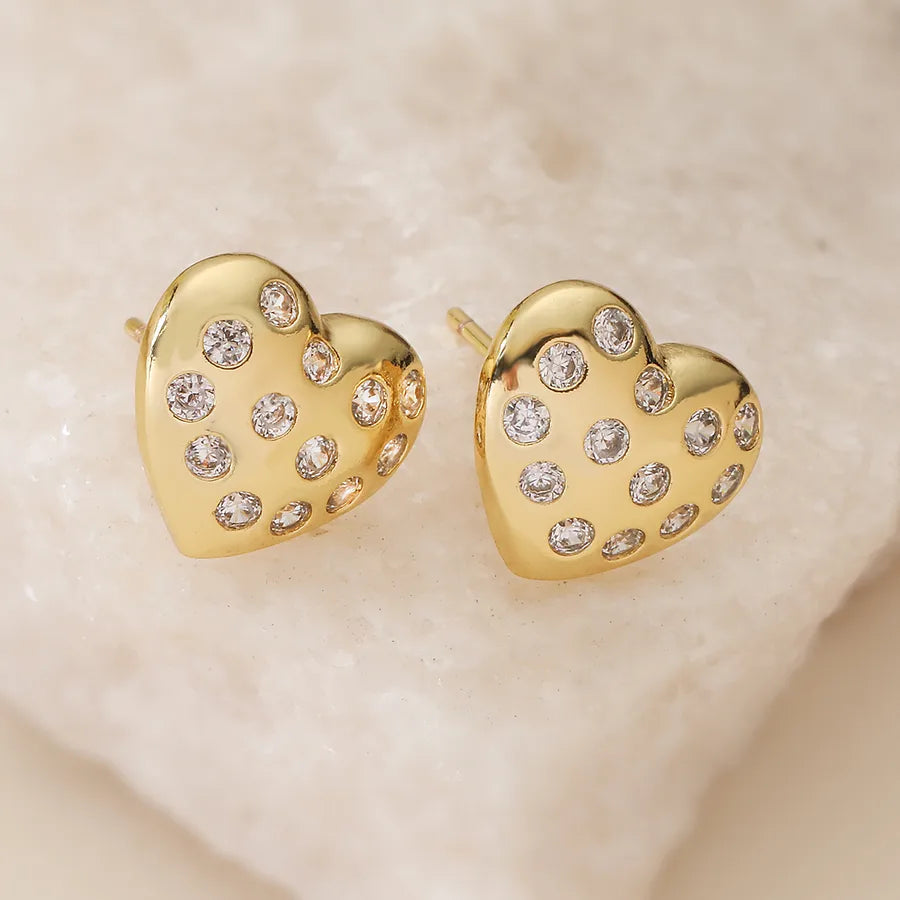 1 Pair Retro Simple Style Commute Heart Shape Inlay Copper Zircon 18K Gold Plated Ear Studs