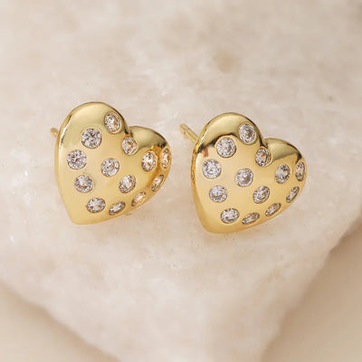 1 Pair Retro Simple Style Commute Heart Shape Inlay Copper Zircon 18K Gold Plated Ear Studs