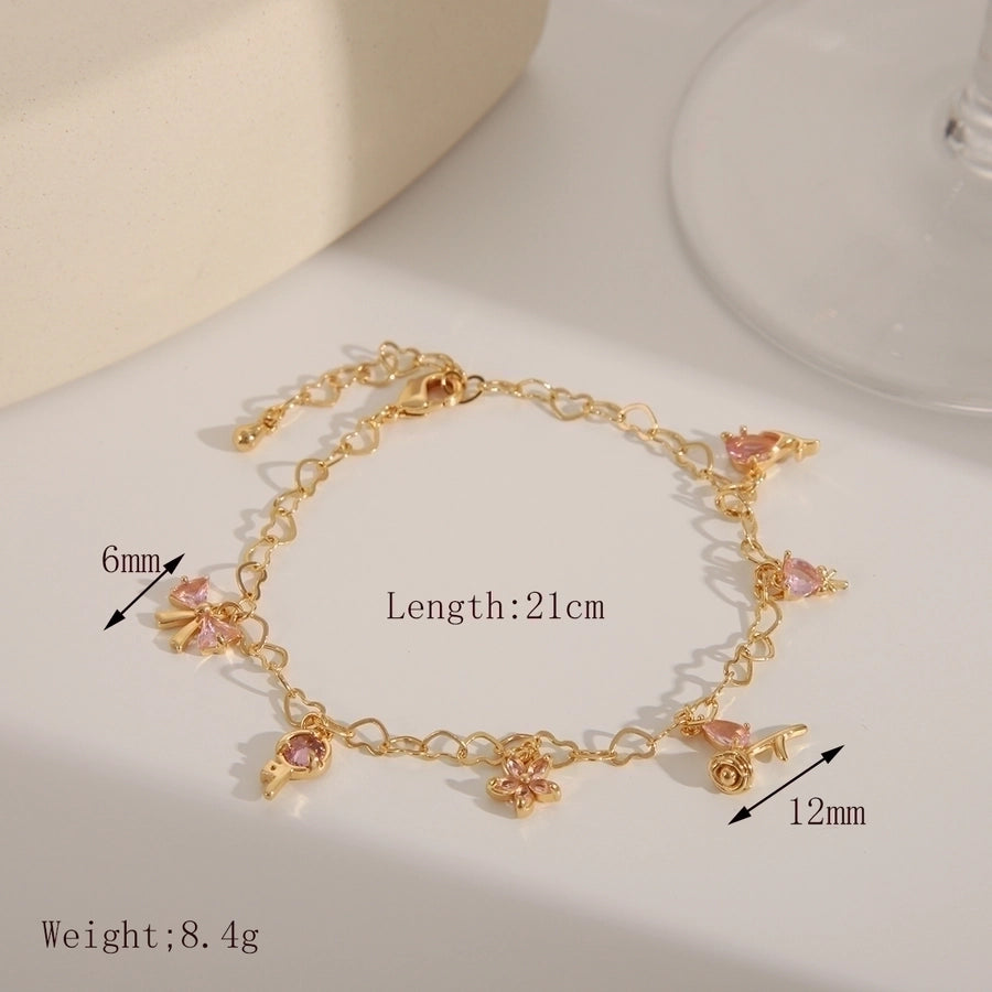 Copper 14K Gold Plated Inlay Sun rose flower Bow Knot Zircon Bracelets Necklace