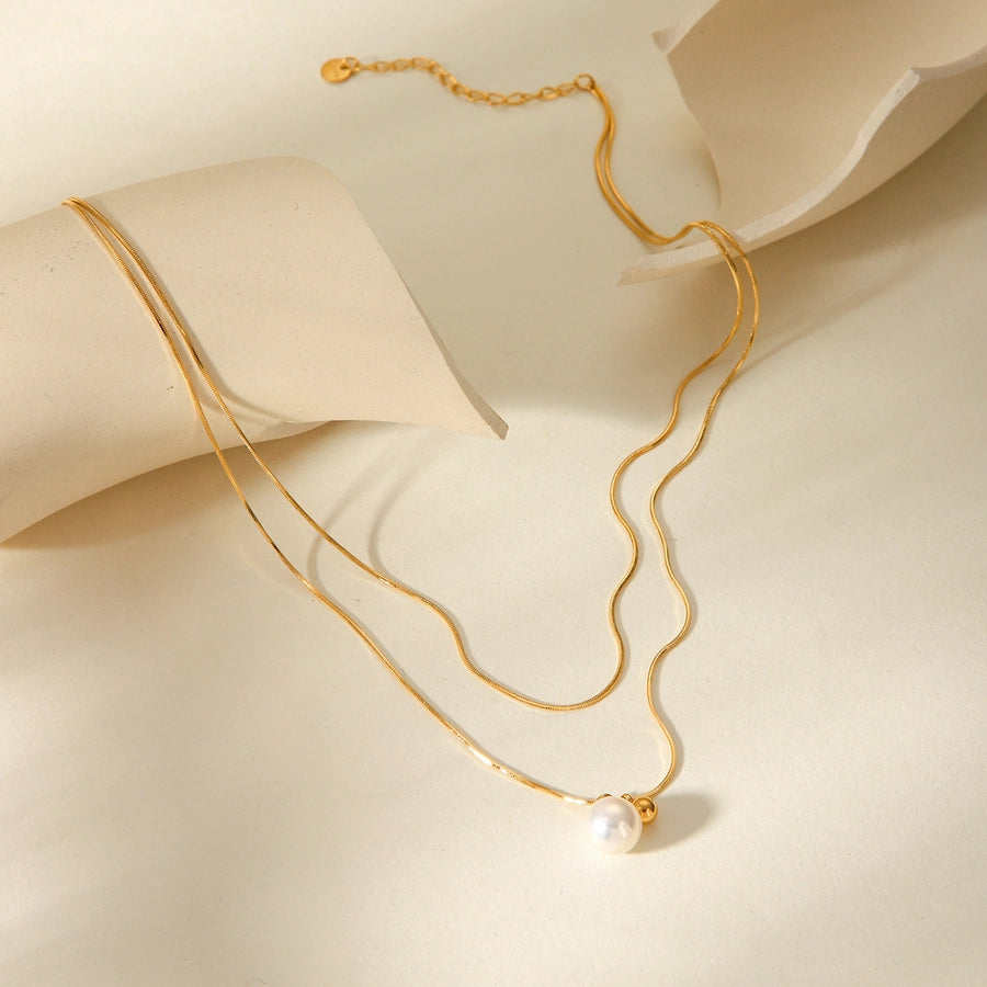 Jewelry IG Style Classic Style Round 304 Stainless Steel Titanium Steel 18K Gold Plated Double Layer Necklaces