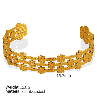 Simple Style Leaves Solid Color Flower Titanium Steel 18K Gold Plated Bangle In Bulk