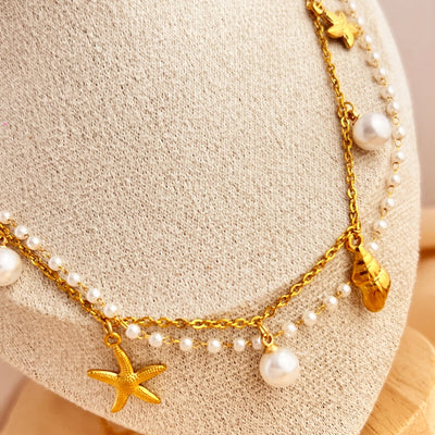 Jewelry Vacation Starfish Shell 201 Stainless Steel 18K Gold Plated Pendant Necklace