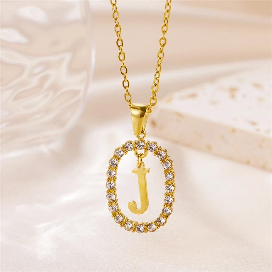 Jewelry Sweet Simple Style Artistic Letter 304 Stainless Steel Artificial Diamond Inlay Pendant Necklace