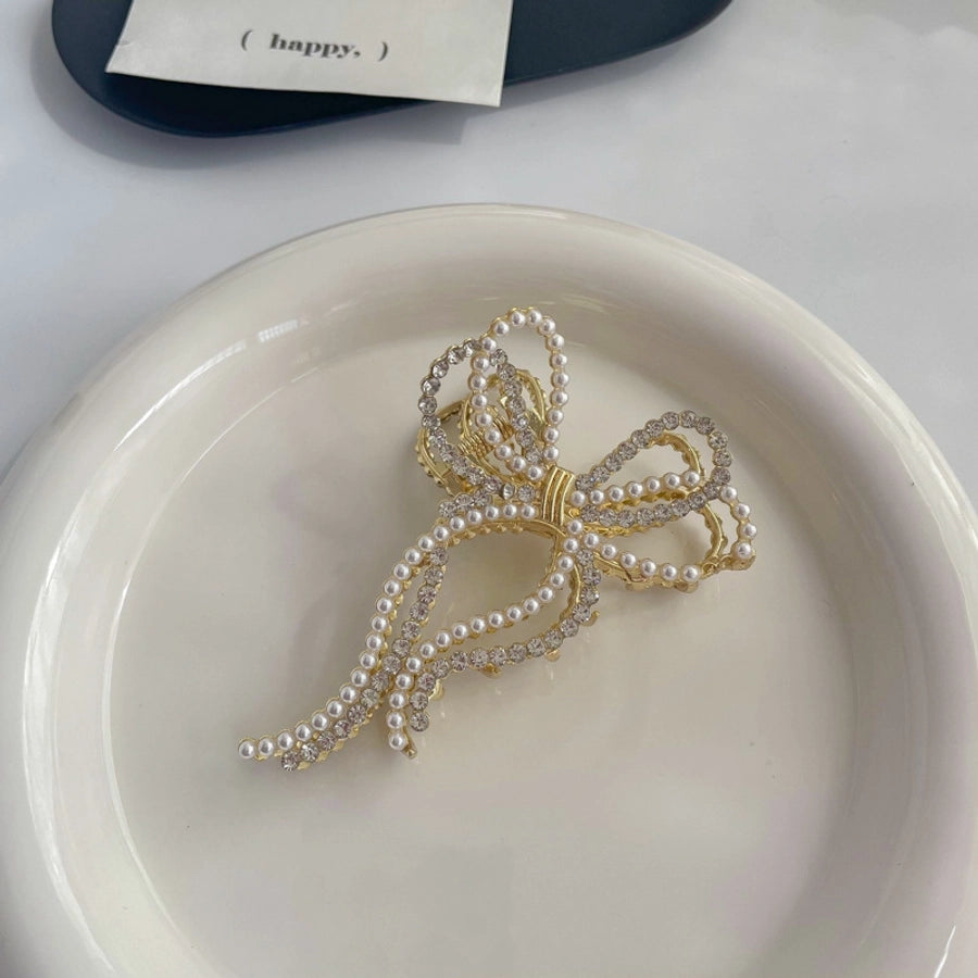 casual simple style round crown solid color metal inlay pearl hair claws