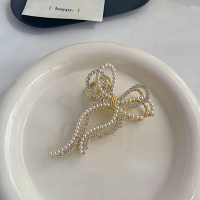casual simple style round crown solid color metal inlay pearl hair claws