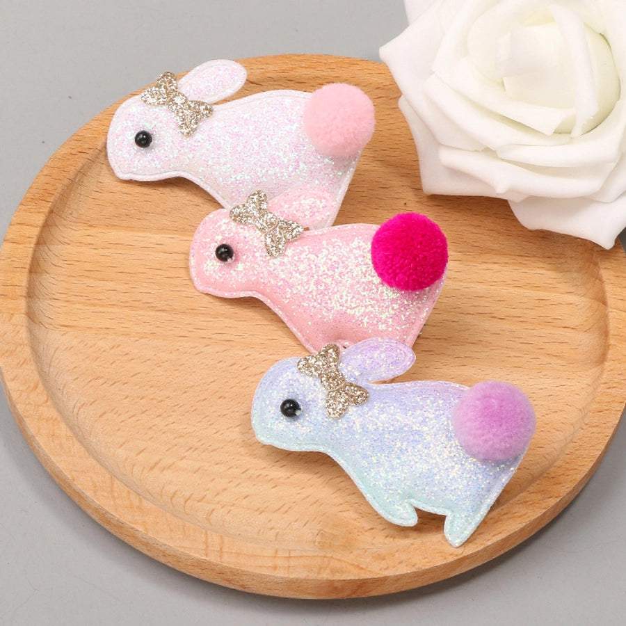 cute sweet rabbit cloth sequins inlay glass bead hair clip