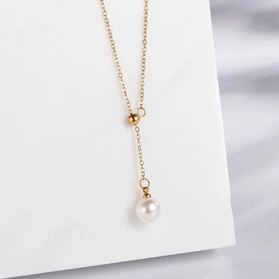 Jewelry Vintage Style Simple Style Classic Style Round 304 Stainless Steel Pearl Gold Plated Inlay Pendant Necklace