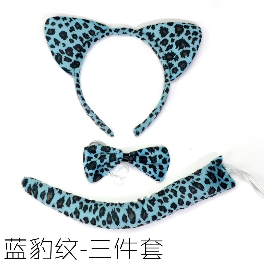 Animal Print Three-Piece Children's Headband Bow Tail Cartoon Tiger Rabbit Monkey Puppy Performance Props