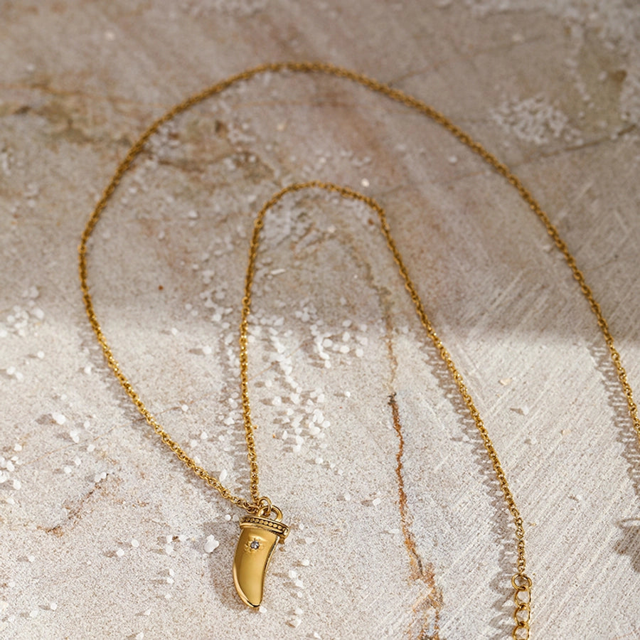 Jewelry Simple Style teeth 304 Stainless Steel Zircon 14K Gold Plated Inlay Pendant Necklace