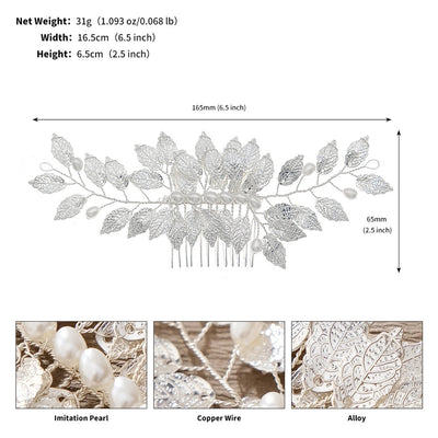 retro leaf flower alloy copper pearl inlay rhinestones insert comb