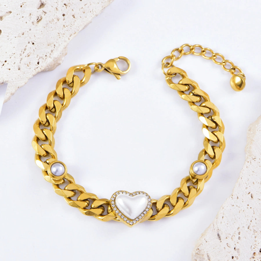 Lady Heart Shape 304 Stainless Steel Imitation Pearl Bracelets In Bulk