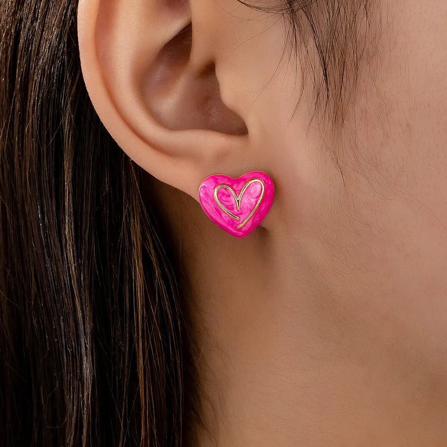 1 Set 1 Pair Elegant Sweet Heart Shape Zinc alloy Ear Studs