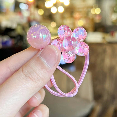 Korean style hair accessories new style onion pink five-petal flower jelly beads winding rubber band girls' hair rope hair band Braid hair rope headdress
