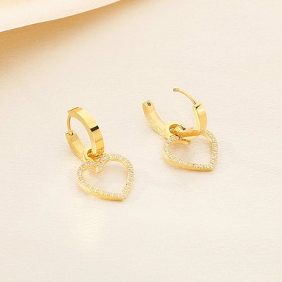 1 Pair Vintage Style Square Heart Shape Hollow Out Inlay 304 Stainless Steel Pearl Zircon 18K Gold Plated Earrings