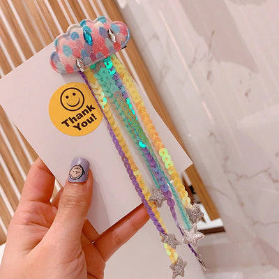 HD20355A12 Japanese and Korean Sequin Tassel Color Sequin Pendant Children's Cloud Hairpin Duckbill Clip Tail Clip Tide