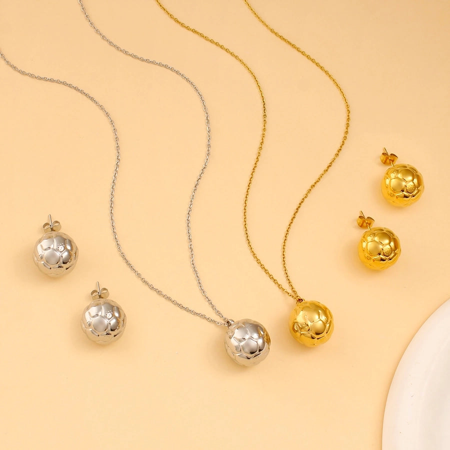 Autumn and Winter  New Arrival Texture Ball Earrings Pendant Necklace Suit Stainless Steel Personality Fashion Short Necklace Stud Earrings