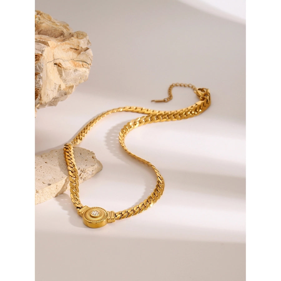 18K Gold Stainless Steel White Diamond Diamond Rib Heart Pendant Chain Necklace